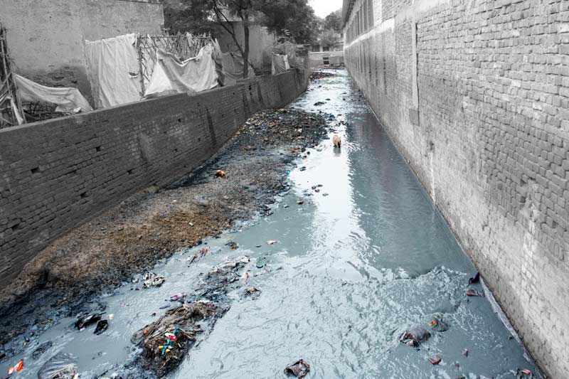 Wajidpur drain which disposes about 15 MLD of untreated tannery effluent along with inseparable sewage into river Ganga in Kanpur, Uttar Pradesh